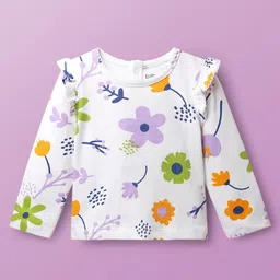 Babyoye Cotton Knit Full Sleeves Floral Printed T-Shirt - White-picture-7