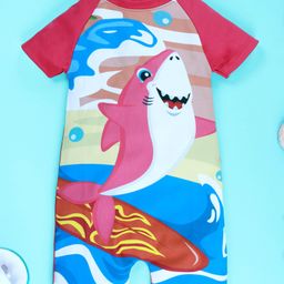Kiddopanti Half Raglan Sleeves Dolphin Printed Legged Swimsuit - Hot Pink-image-60