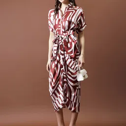 Athena Printed Satin Shirt Collar Shirt Midi Dress-picture-11
