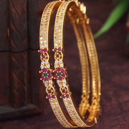 Anouk Set Of 2 Gold-Plated American Diamond Studded Bangles-image-40