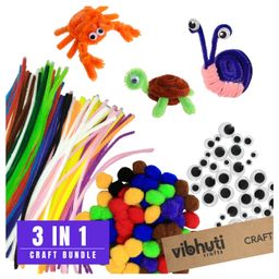 vibhuti crafts VibhutiCrafts Creative Craft 3-in-1 Bundle50 Pipe Cleaners, 50 Pompoms & 50 Googly Eyes | 150 Pieces for DIY Projects & Art Activities image 2