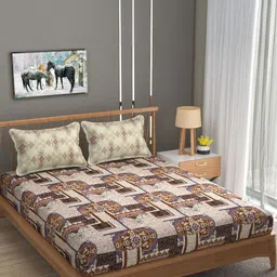 FURNOFY Multicoloured Ethnic Motifs Printed King Bedsheet with 2 Pillow Covers-picture-49