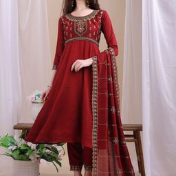 KALINI Women Embroidered Regular Thread Work Kurta with Trousers & With Dupatta-12