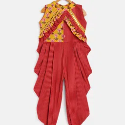 Twisha Girls Yellow & Orange Striped Pure Cotton Dhoti Jumpsuit-picture-38