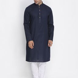 VASTRAMAY Men Navy Blue Solid Kurta with Pyjamas-picture-48