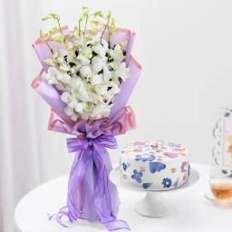 Floral Bliss Cake And Charming Orchids Bouquet Combo-image-26