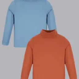 Plum Tree Boys Rust & Blue Solid Full Sleeves T-Shirt (Pack Of 2)-image-48