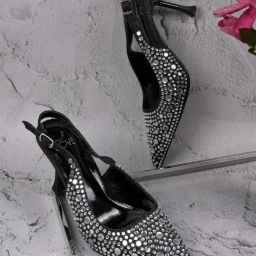 Jove Women's Black Back Strap Stilettos-image-61