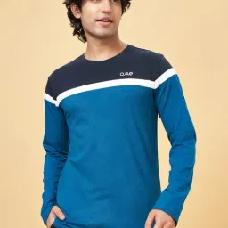 Ajile By Pantaloons Deep Teal Cotton Slim Fit Colour Block T-Shirt-image-81