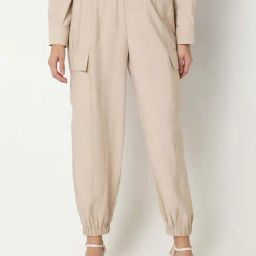 Vero Moda Beige Plain Trousers-image-14
