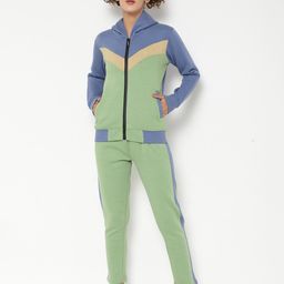 Chkokko Women Blue & Green Colourblocked Sports Tracksuit-picture-39