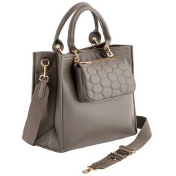 Carpisa Artemisia Smoke Grey Faux Leather Solid Handbag with Pouch-image-19