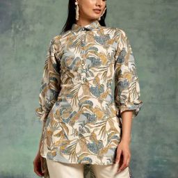 Libas Beige Printed A Line Kurti-48