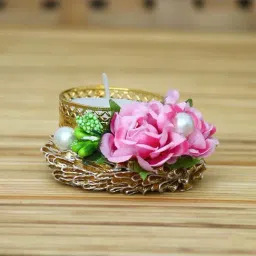 eCraftIndia Floral and Stone Work Design Handcrafted Tea Light Holder-9