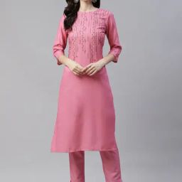 Ziyaa Pink Printed Straight Kurta-image-90