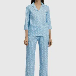 YASH GALLERY Blue Printed Shirt Pyjama Set-picture-46