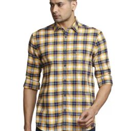 Colorplus Yellow Cotton Tailored Fit Checks Shirts-image-47