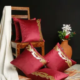 HOSTA HOMES Red Velvet Cushion Cover - Set of 5-image-21