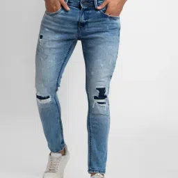Spykar Blue Slim Fit Distressed Jeans-picture-0