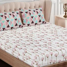 SEJ by Nisha Gupta Floral Pink 160 TC Cotton King Bed Sheet with 2 Pillow Covers-image-84