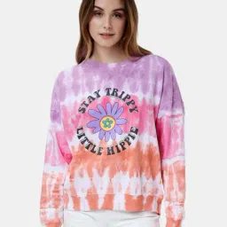 The Souled Store Multicolor Tie Dye: Stay Trippy Little Hippie Printed Oversized Pullover-image-59