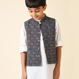 Fabindia Kids Blue Printed Nehru Jacket-image-79