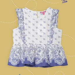 Biba White & Blue Floral Print Peplum Top-picture-44