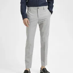 SELECTED HOMME Light Grey Slim Fit Flat Front Trousers-image-18