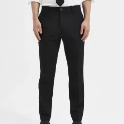 SELECTED HOMME Black Slim Fit Flat Front Trousers-image-11