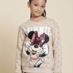 Kidsville Mickey & Friends Embellished Light Brown Sweatshirt For Girls-image-42