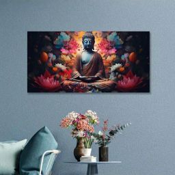 Nestroots Multicolor Canvas Buddha Surrounded By Lotus Flowers Wall Painting - Single Frame-20