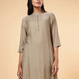 Marigold Lane Beige Cotton Woven Pattern A Line Kurti-image-88