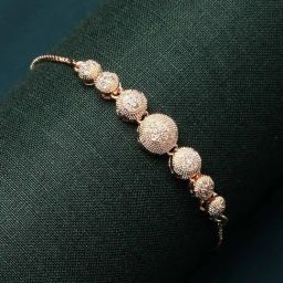 Zeneme Rose Gold Plated American Diamond Studded Adjustable Link Bracelet-image-1