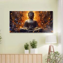 Nestroots Canvas Buddha Enveloped In Flames And Smoke Wall Painting - Black Floating Frame-16