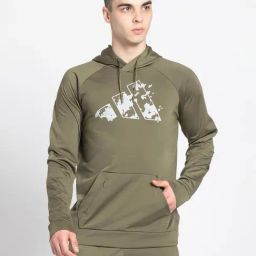 adidas Olive Regular Fit Logo Print Training Hooded Sweatshirt-image-26
