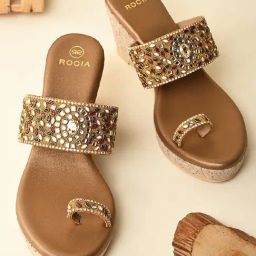 Rocia by Regal Women's Antique Gold Toe Ring Wedges-image-90