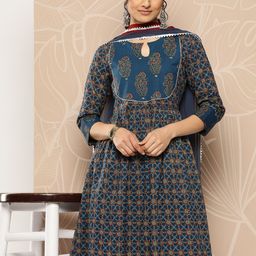 Varanga Floral Printed Empire Pure Cotton Kurta With Trousers & Dupatta-picture-10