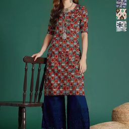 Anouk Rustic Selection Of 4 Geometric Printed Round Neck Straight Kurta-image-20