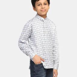 TAHVO Kids White Cotton Printed Full Sleeves Shirt-image-70