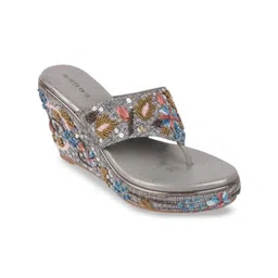 Mochi Printed Suede Wedge Sandals-2