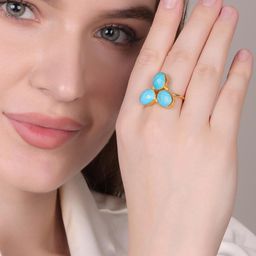 Dua Turquoise Brass Gold-Plated Finger Ring with Turquoise Stones-image-89
