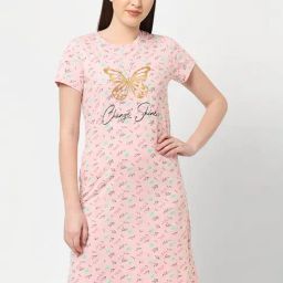 Sweet Dreams Soft Pink Cotton Printed Night Dress-image-90