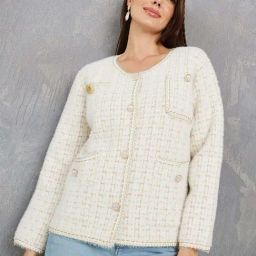 Styli White Self Pattern Cardigan-image-89