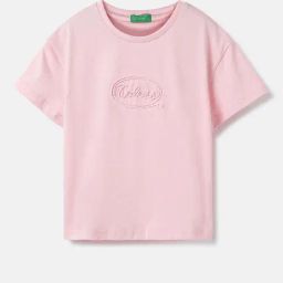 United Colors of Benetton Kids Pink Cotton Tshirt-image-56