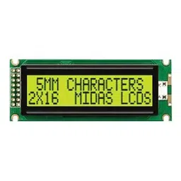 MIDAS DISPLAYS Display, Alphanumeric, 16X2, NobACklight, MC21605J6W-SPR-V2-45