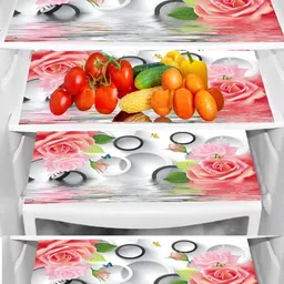 Aura 4-Pcs White & Pink Printed Water Proof Fridge Mats-57