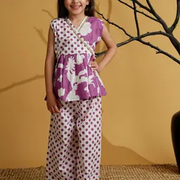 Aj DEZInES Girls Polka Dots Printed Sleeveless Pure Cotton Top With Palazzos-image-20