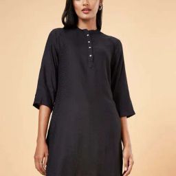 Marigold Lane Black Cotton Woven Pattern A Line Kurti-image-50