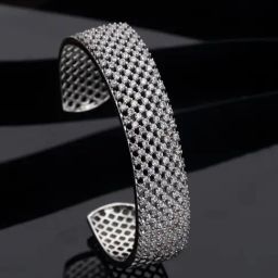 Zeneme Rhodium Plated American Diamond Studded Adjustable Cuff Bracelet-28