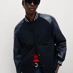 Marks & Spencer Women Geometric Striped Longline Varsity Jacket with Embroidered-image-9